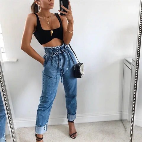 High-Waisted Denim Jeans
