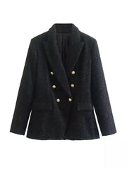 Women Textured Double Breasted Blazer