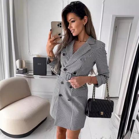 Fashion Printing Plaid Blazer Women