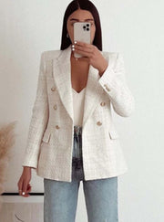 Women Textured Double Breasted Blazer